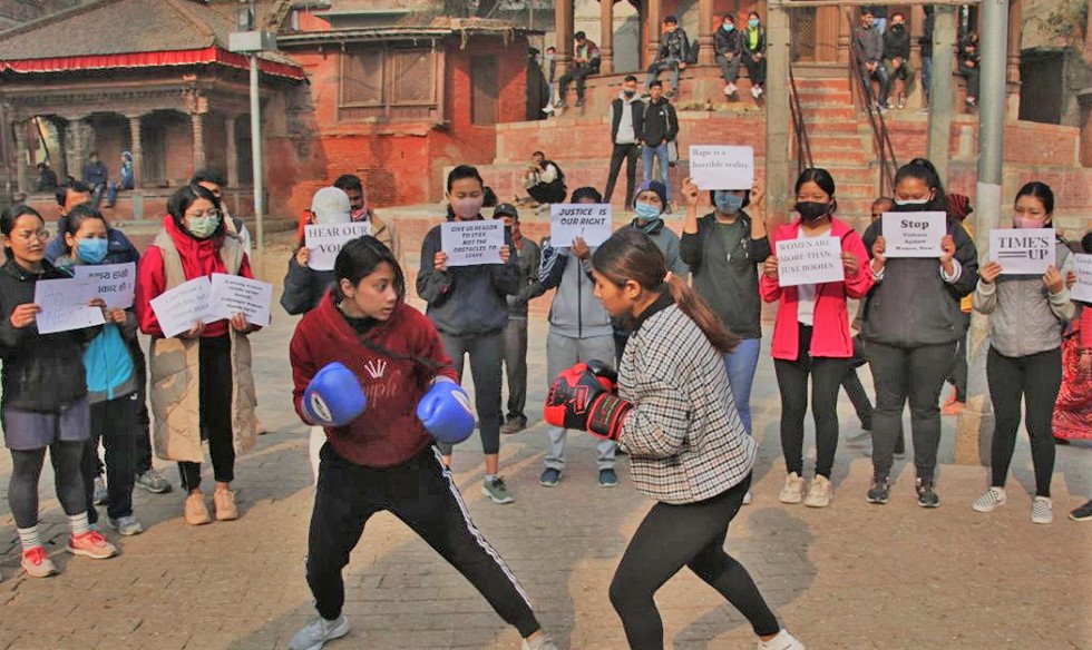 भागरथी हत्या प्रकरणको विरोधमा बक्सिङ कला प्रदर्शन