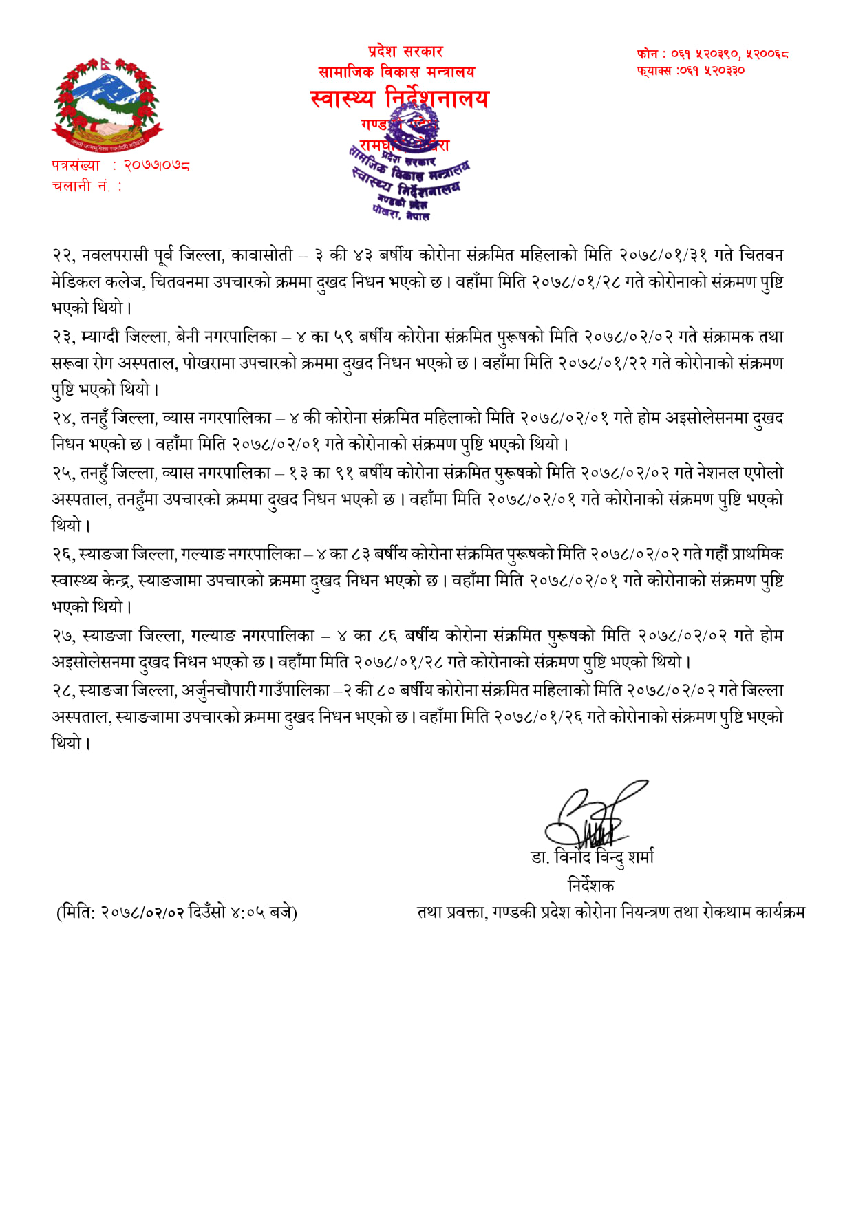 म्याग्दीमा ११ जना कोरोना संक्रमित थपिए,एकको मृत्यु