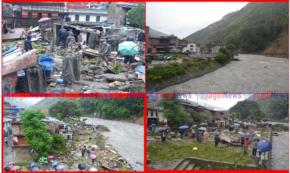 कालीगण्डकीमा खसेको पहिरोले कालीपुल बस्तीमा क्षति,तीन जना घाईते (तस्बिर सहित)