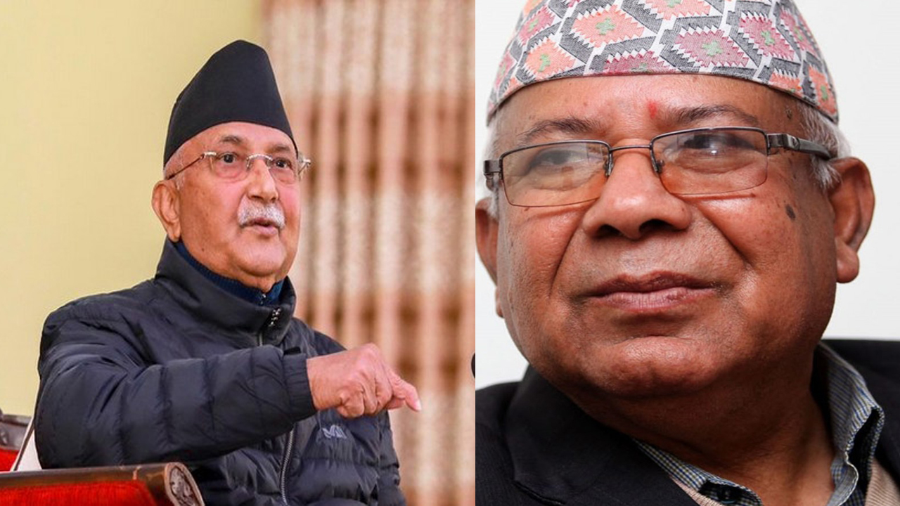 एमाले फुटेपछि ओली र माधवले सम्बोधन गर्दै