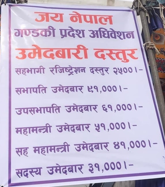 गण्डकीमा कांग्रेस सभापतिको उम्मेदवार दर्ता शुल्क ९१ हजार