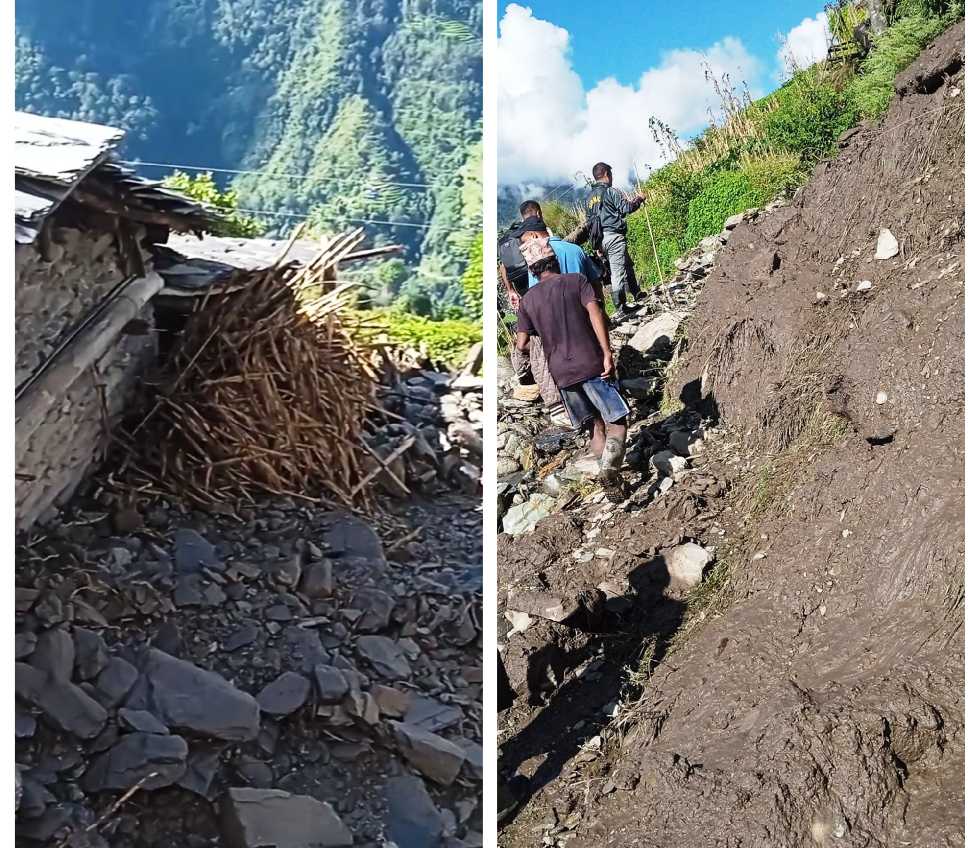 महभिरको ओडारबोटमा पहिरोले दुई घर पुरिए,१६ घर जोखिममा